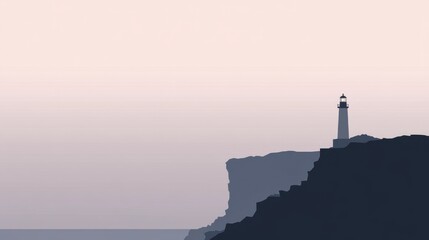Aufkleber - Abstract silhouette of a lighthouse standing majestically on a cliff at dusk by the ocean under a pastel sky