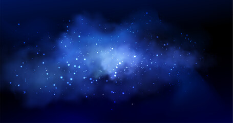 Wall Mural - smoke sparkle background with glowing blue nebula effect and scattered shimmering stars. mystical co