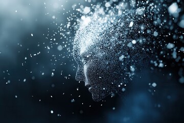 Poster - Futuristic background with digital particles forming human silhouette reflecting AI driven politics and modern technology Generative AI