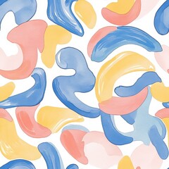 Fototapete - Whimsical watercolor doodles showcase vibrant curves and playful colors in an abstract design