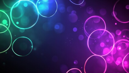 Poster - Colorful abstract background featuring luminous glowing circles in various shades of blue, green, and purple with a soft, dreamy bokeh effect.