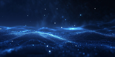 Fototapete - Abstract blue waves lines from particles and dots of energetic magic with glow effect and blur bokeh abstract background