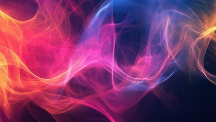 Poster - Colorful Abstract Waves of Light Creating Dynamic Patterns in a Dark Background with Gradients of Pink, Blue, and Orange