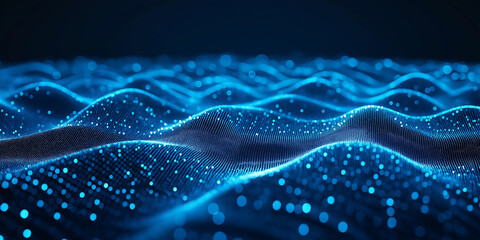 Fototapete - Digital landscape with dots and lines. Cyberspace grid. Background concept for your design. 3d