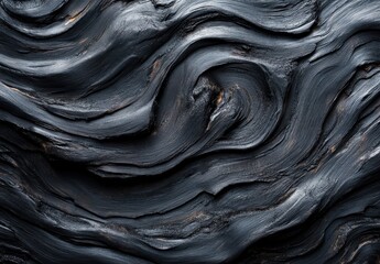 Poster - Dark and Textured Abstract Close-Up of Natural Lava Rock Surface Showcasing Unique Swirls and Patterns in Shades of Charcoal and Black for Artistic Design