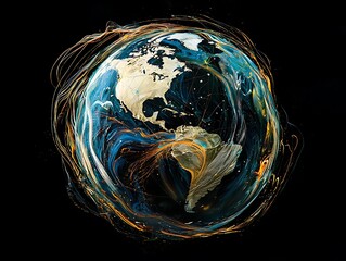 Wall Mural - abstract earth with a futuristic design showing global connections in motion
