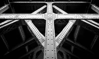 Poster - Detailed View of Industrial Metal Structure with Geometric Patterns and Textured Surfaces, Highlighting Engineering and Architectural Design Elements