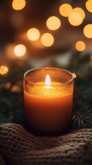 Aufkleber - Warm candlelight flickers softly against a rich brown and amber bokeh backdrop in an intimate setting