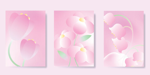 Wall Mural - abstract colorful gradient flower card background set. minimalist poster with tulip flower. modern s