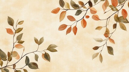 Poster - Natural design featuring elegant branches with autumn leaves against a soft neutral background in warm tones