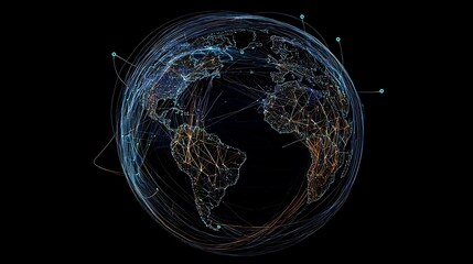 Wall Mural - abstract earth with lines and dots connecting various global regions