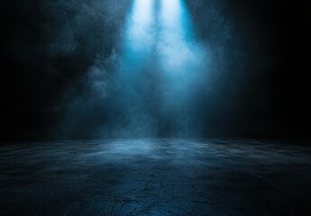 Poster - Dramatic Spotlight with Fog in a Dark Studio Setting Ideal for Backgrounds, Theater Productions, and Creative Photography Projects