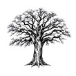 © Danial - Majestic Oak Tree Line Art T-Shirt Design in Monochrome