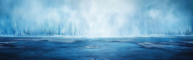 Fototapete - Mysterious dark icy expanse filled with frosty blue hues and ethereal light during a serene twilight moment
