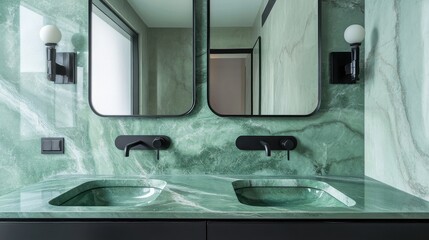 Aufkleber - Contemporary bathroom design featuring green marble elements with sleek fixtures and modern aesthetics