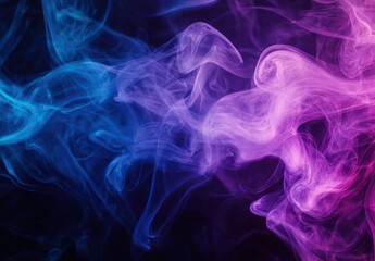 Poster - Ethereal Smoke Swirls in Vibrant Shades of Blue and Purple on a Dark Background, Abstract Artistic Visual for Creative Projects and Design Use