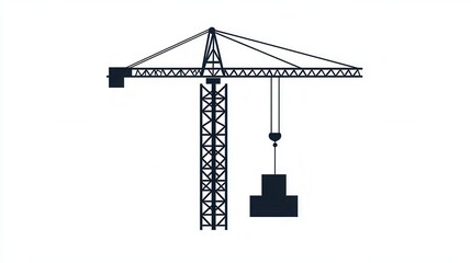 Fototapete - Minimalist construction logo featuring a silhouette of a tower crane lifting a block in modern line art design