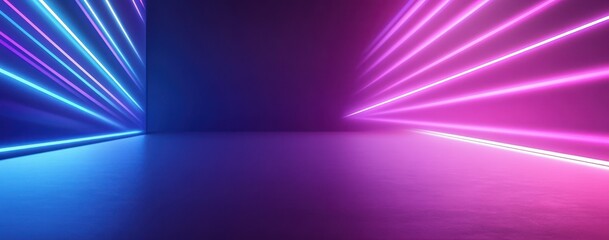 Poster - Futuristic Abstract Background with Neon Lights, Blue and Pink Rays, and Smooth Reflections Ideal for Creative Projects and Modern Designs