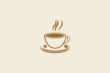 Aufkleber - Elegant minimalist coffee cup logo featuring steam lines and scattered coffee beans in warm tones