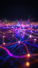 Wall Mural - abstract glowing neon line network on a dark surface