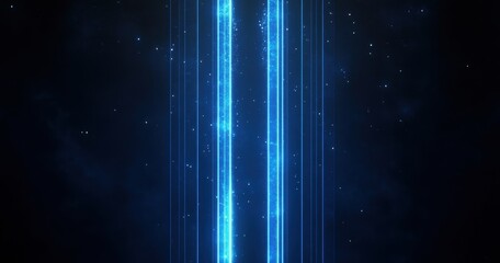 Poster - Futuristic Glowing Blue Lines with Starry Background in Dark Space Setting for Technology and Science Theme Imagery