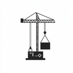 Fototapete - Minimalist logo design featuring a silhouette of a tower crane lifting a block in modern line art style suitable for construction branding