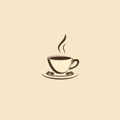Aufkleber - Minimalist coffee cup logo featuring elegant design with steam and scattered coffee beans in warm tones