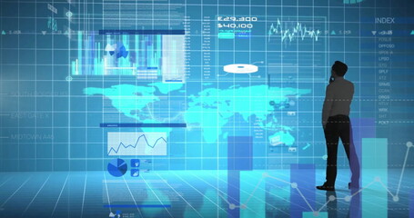 Poster - Image of financial data processing over businessman