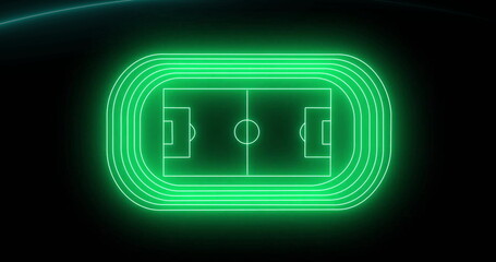 Poster - Image of neon glowing football pitch on black background