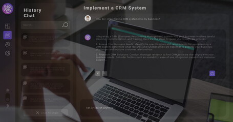 Poster - Image of ai data processing over biracial businesswoman using laptop