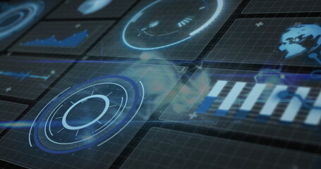 Poster - image of scopes and digital data processing over screens