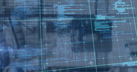 Poster - Image of data processing and shapes over office