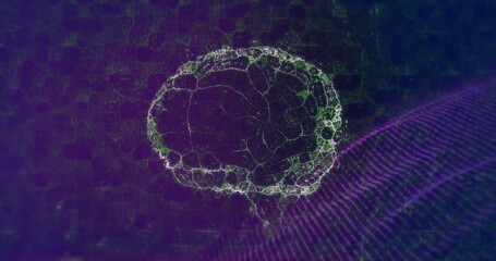 Poster - image of digital brain over spots on blue background