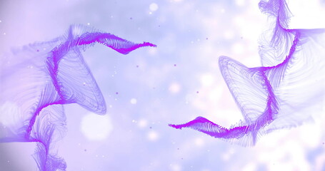 Aufkleber - Image of purple network waves over glowing white light spots on lilac background