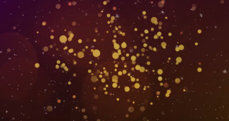 Poster - Image of glowing gold light spots rising on dark background