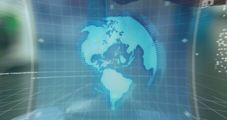 Poster - Image of data processing and globe over test tube