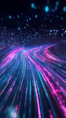 Wall Mural - abstract neon light trails forming dynamic data connectivity paths