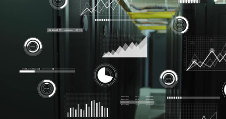 Poster - Image of data processing and diagrams over server room