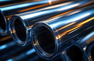 Poster - High-Resolution Macro Shot of Glimmering Metallic Tubes with Reflective Surface in a Dynamic Arrangement