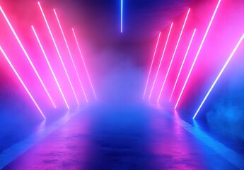 Poster - Illuminated Abstract Space with Neon Lights and Fog Creating a Futuristic Atmosphere for Creative Projects and Backgrounds