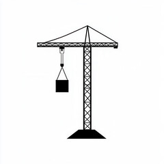 Fototapete - Minimalist tower crane logo design featuring silhouette lifting block in modern line art style
