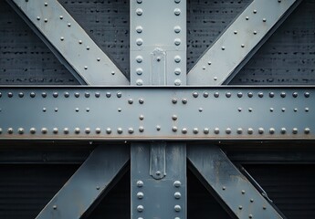 Poster - Industrial Steel Structure with Rivets and Crossbeams in Urban Environment, Textured Surface, Gritty Aesthetic with Rust and Wear Patterns