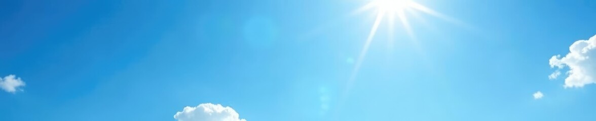 Wall Mural - Deep blue sky with a few wispy clouds against a bright sunny background, clouds, light