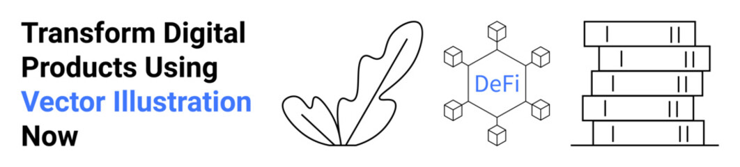 Leaf shape, decentralized finance network structure, and stacked blocks. Ideal for blockchain, digital transformation, innovation, creative design, financial technology, product development flat