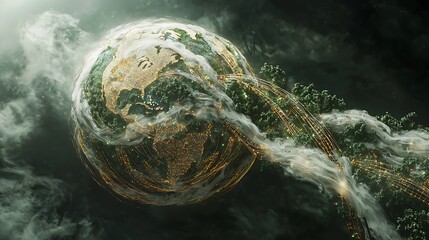 Wall Mural - abstract rendering earth with digital pathways symbolizing global ties