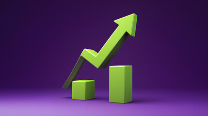 Poster - 3d green arrow growing up icon. minimal cartoon success green arrow up soaring finances icon isolate