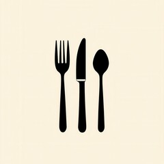 Poster - Minimalist cutlery logo design featuring knife, fork, and spoon in elegant silhouette style for modern branding and culinary themes