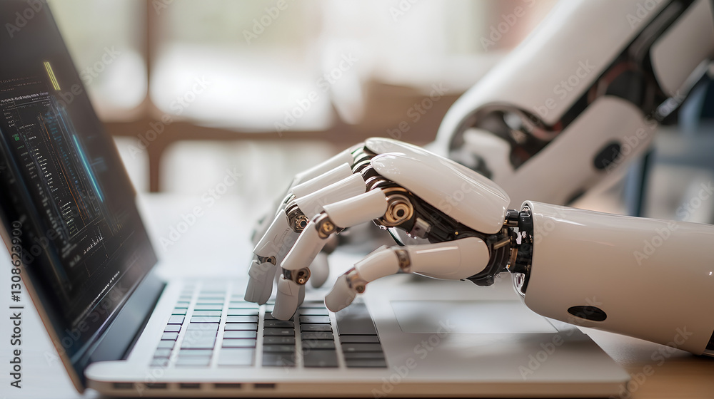 Ai, Artificial intelligence, Man uses laptop to access artificial ...