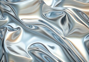Poster - Shimmering Silver Fabric Texture with Smooth Waves and Soft Reflections for Elegant Backgrounds and Artistic Designs