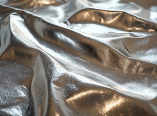 Poster - Shimmering Silver Metallic Fabric with Textured Waves and Distinct Reflections for Fashion and Interior Design Use